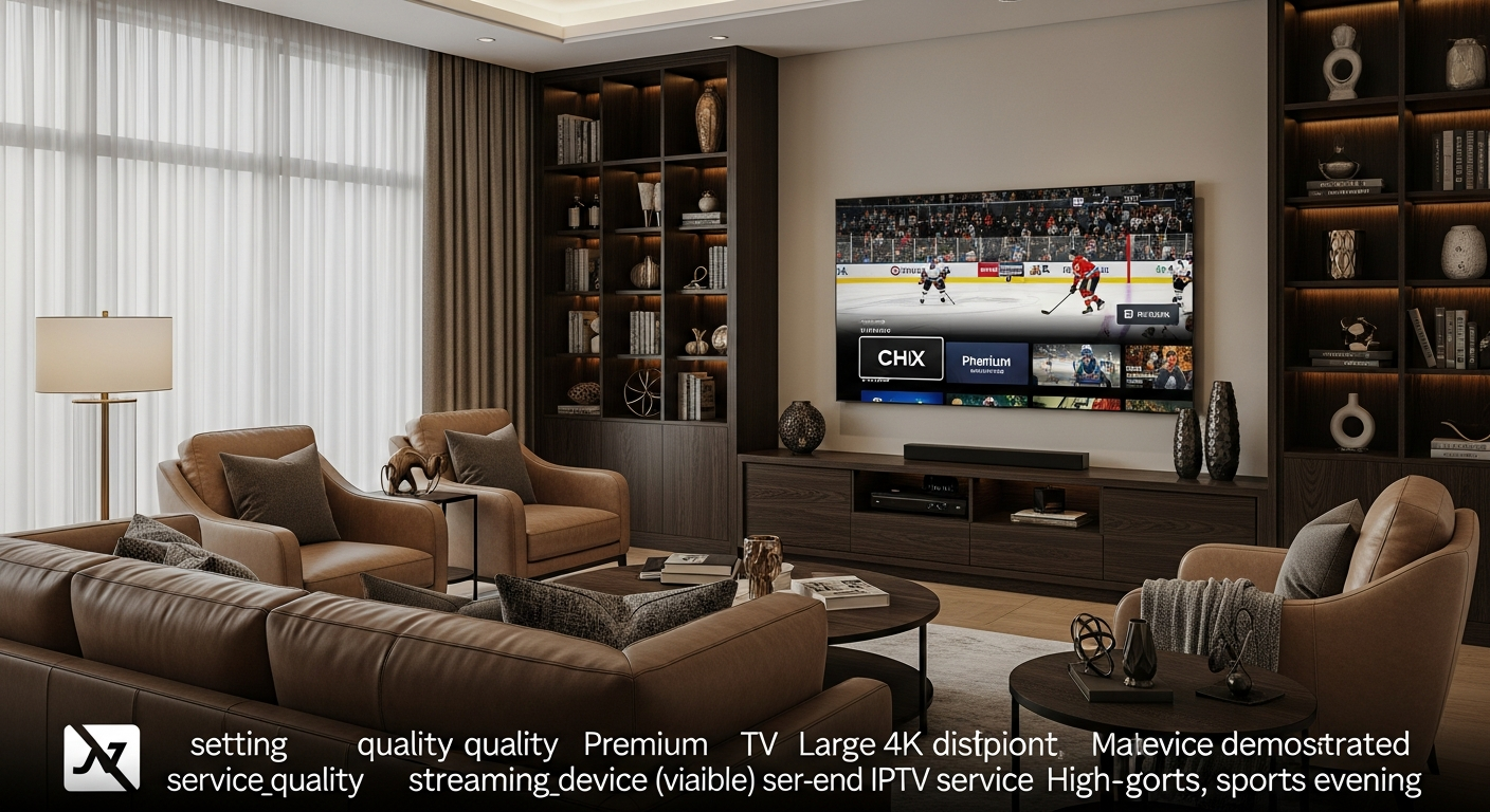 Premium IPTV subscription streaming NHL Centre Ice in upscale Canadian living room